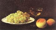 Otto Scholderer Stilleben mit Trauben auf einer Porzellanschale, zwei Pfirsichen und gefulltem Sherryglas France oil painting artist